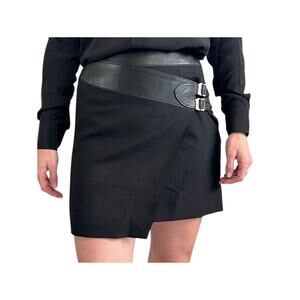 Saint Laurent Paris Black Wool Asymmetric Wrap Skirt FR 36 Hedi Slimane 2015